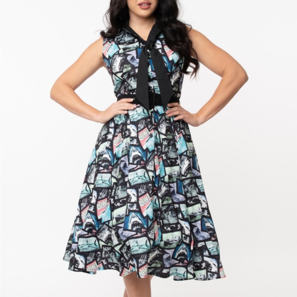 Jaws print dress (missing necktie)